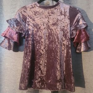 Joah Love Girls Size 5 Velvet Purple & Pink Ruffled Sleeve Dress